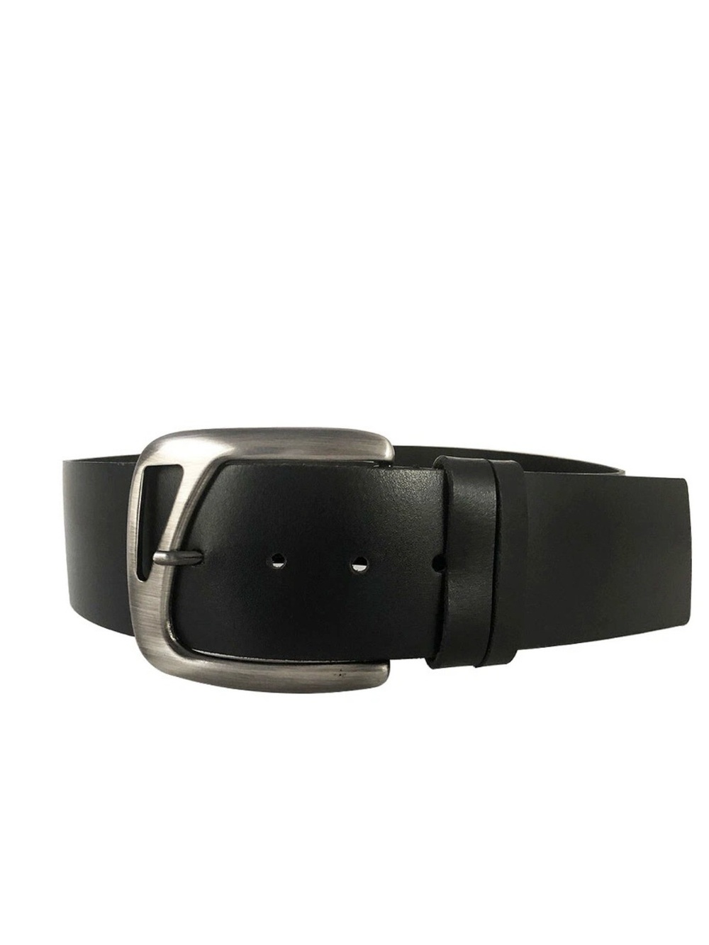 United Colors of Benetton Classic Black Leather Belt with Brushed Silver Buckle